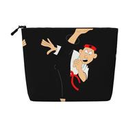 Borsa per il trucco in canapa finta stampata con scoiattolo, organizer da viaggio per articoli da toeletta per riporre tutti i giorni, essenziale per viaggi di lavoro, Cartone animato Karate, Taglia