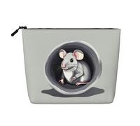 Borsa per il trucco in canapa sintetica con topolino nel foro, da donna, in poliestere resistente all'acqua, con cerniera, grande borsa da viaggio per cosmetici
