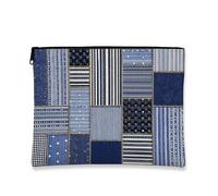 Borsa per il trucco in denim, borsa da viaggio in tessuto blu patchwork per donne, piccola borsa portatile in tela con cerniera, regalo quotidiano per la cura della pelle borsa da toilette organizer