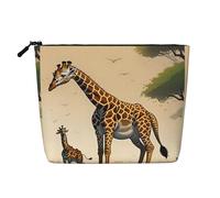 Borsa per il trucco in finta canapa con giraffa madre e bambino, da donna, in poliestere resistente all'acqua, con cerniera, grande borsa da viaggio per cosmetici