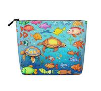 Borsa per il trucco in finta canapa, con tartaruga e pesce, da donna, in poliestere resistente all'acqua, con cerniera, grande borsa da viaggio per cosmetici