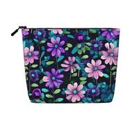 Borsa per il trucco in finta canapa viola camelia, da donna, in poliestere resistente all'acqua, con cerniera, grande borsa per cosmetici da viaggio