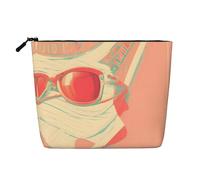 Borsa per il trucco in finto lino impermeabile con sfumature astratte retrò con chiusura a cerniera per le tue esigenze quotidiane o di viaggio, Nero , Taglia unica