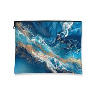 Borsa per il trucco in marmo, borse da viaggio per cosmetici astratti blu e oro per donne, piccola borsa portatile in tela con cerniera, regalo per le vacanze per la cura della pelle borsa da toilette