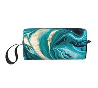Borsa per il trucco in marmo turchese resistente all'acqua organizer da viaggio per donne uomini linea verde acqua sacchetto cosmetico con cerniera piccola borsa portatile per attrezzi