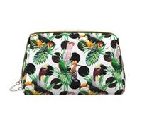 Borsa per il trucco in pelle, a pois, con pappagallo e foglie di tucano, borsa da viaggio per donne, borsa per il trucco, organizer per trucchi di grande capacità, graziosa custodia per trucco