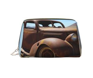 Borsa per il trucco in pelle a scacchi, borsa da viaggio di grande capacità, articoli da toeletta a doppio scopo e borsa per il trucco, Ruote abbandonate nel deserto, Taglia unica, Zaino per la scuola