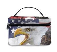 Borsa per il trucco in pelle, bandiera dell'aquila in primo piano Pride History Solidarity Martial Identity Symbol, borse per il trucco portatili impermeabili