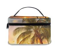 Borsa per il trucco in pelle, bel tramonto sulle palme del mare sulla spiaggia dell'isola caraibica di Barbados, borse per il trucco portatili impermeabili