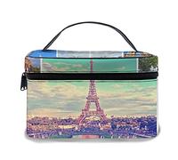 Borsa per il trucco in pelle, bellissime foto della Torre Eiffel di Parigi e altri luoghi famosi e punti di riferimento di Parigi, borse per il trucco portatili impermeabili