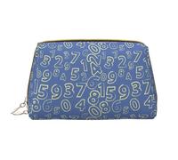 Borsa per il trucco in pelle, blu con numero matematico, trousse da viaggio da donna, borsa per il trucco, organizer per trucchi di grande capacità, custodia per trucchi carina