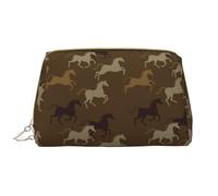 Borsa per il trucco in pelle, borsa cosmetica moderna minimalista marrone con cavallo borsa da viaggio per donne, borsa per il trucco, organizer per trucchi di grande capacità, custodia per trucco