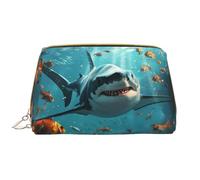 Borsa per il trucco in pelle, borsa cosmetica realistica con squalo oceano borsa da viaggio per donne, borsa per il trucco, organizer per trucchi di grande capacità, custodia per trucco carina