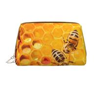 Borsa per il trucco in pelle, borsa per cosmetici a nido d'ape con api sull'alveare borsa da viaggio per donne, borsa per il trucco, organizer per trucchi di grande capacità, custodia per trucco