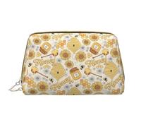 Borsa per il trucco in pelle, borsa per cosmetici a nido d'ape miele borsa da viaggio per donne, borsa per il trucco, organizer per trucchi di grande capacità, custodia per trucco carina