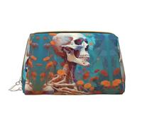 Borsa per il trucco in pelle, borsa per cosmetici artistica con teschio di garofano arancione, borsa da viaggio per donne, borsa per il trucco, organizer per trucchi di grande capacità, custodia per