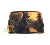 Borsa per il trucco in pelle, borsa per cosmetici con dobermann in meditazione al tramonto, borsa da viaggio per donne, borsa per il trucco, organizer per trucchi di grande capacità, custodia per
