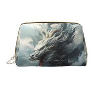 Borsa per il trucco in pelle, borsa per cosmetici con drago bianco nuvola, borsa da viaggio per donne, borsa per il trucco, organizer per trucchi di grande capacità, custodia per trucco carina