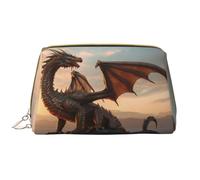Borsa per il trucco in pelle, borsa per cosmetici con drago color bronzo al tramonto e cielo da donna, borsa per il trucco, organizer per trucchi di grande capacità, custodia per trucco carina