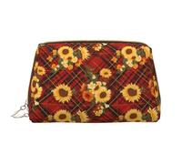 Borsa per il trucco in pelle, borsa per cosmetici con girasole scozzese rosso borsa da viaggio per donne, borsa per il trucco, organizer per trucchi di grande capacità, custodia per trucco carina