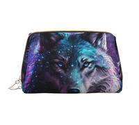 Borsa per il trucco in pelle, borsa per cosmetici con lupo cielo viola, borsa da viaggio per donne, borsa per il trucco, organizer per trucchi di grande capacità, custodia per trucco carina