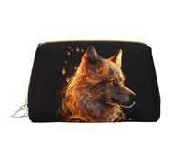 Borsa per il trucco in pelle, borsa per cosmetici con lupo con motivo fiamma dorata, borsa da viaggio per donne, borsa per il trucco, organizer per trucchi di grande capacità, custodia per trucco