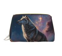 Borsa per il trucco in pelle, borsa per cosmetici con lupo e cielo notturno, borsa da viaggio per donne, borsa per il trucco, organizer per trucchi di grande capacità, custodia per trucco carina