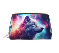 Borsa per il trucco in pelle, borsa per cosmetici con lupo multicolore stellato, borsa da viaggio per donne, borsa per il trucco, organizer per trucchi di grande capacità, custodia per trucco carina