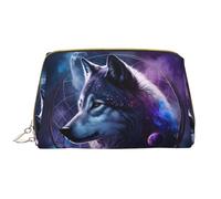 Borsa per il trucco in pelle, borsa per cosmetici con lupo piumato, borsa da viaggio per donne, borsa per il trucco, organizer per trucchi di grande capacità, custodia per trucco carina