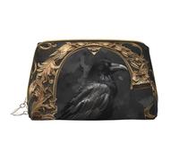 Borsa per il trucco in pelle, borsa per cosmetici con ritratto di corvo gotico, borsa da viaggio per donne, borsa per il trucco, organizer per trucchi di grande capacità, custodia per trucco carina