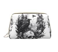 Borsa per il trucco in pelle, borsa per cosmetici con teschi di corvo, borsa da viaggio per donne, borsa per il trucco, organizer per trucchi di grande capacità, custodia per trucco carina