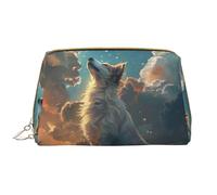 Borsa per il trucco in pelle, borsa per cosmetici da viaggio con cielo stellato, nuvola e lupo, borsa da viaggio per donne, borsa per il trucco, organizer per trucchi di grande capacità, custodia per