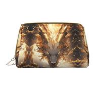 Borsa per il trucco in pelle, borsa per cosmetici da viaggio con drago bianco con corna dorate, borsa da toilette da donna, borsa per il trucco, organizer per trucchi di grande capacità, custodia per