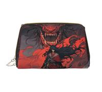 Borsa per il trucco in pelle, borsa per cosmetici da viaggio con drago rosso nero e spadaccino orientale, borsa da viaggio per donne, borsa per il trucco, organizer per trucchi di grande capacità