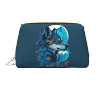 Borsa per il trucco in pelle, borsa per cosmetici da viaggio con foglie di lupo blu iceberg da donna, borsa per il trucco, organizer per trucchi di grande capacità, custodia per trucco carina