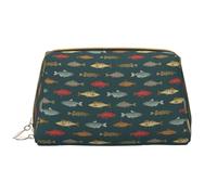 Borsa per il trucco in pelle, borsa per cosmetici da viaggio con pesce d'acqua dolce fiume borsa da toilette da donna, borsa per il trucco, organizer per trucchi di grande capacità, custodia per