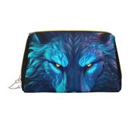 Borsa per il trucco in pelle, borsa per cosmetici futuristica con lupo blu chiaro borsa da viaggio per donne, borsa per il trucco, organizer per trucchi di grande capacità, custodia per trucco carina