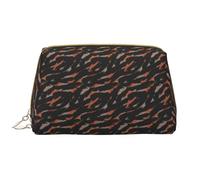 Borsa per il trucco in pelle, borsa per cosmetici mimetica arancione nera borsa da viaggio per donne, borsa per il trucco, organizer per trucchi di grande capacità, custodia per trucco carina