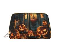 Borsa per il trucco in pelle, borsa per trucchi vintage con zucca incandescente di Halloween, borsa da viaggio per donne, borsa per il trucco, organizer per trucchi di grande capacità, custodia per