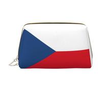 Borsa per il trucco in pelle con bandiera della Repubblica Ceca, con cerniera, portatile, per rossetti, articoli da toeletta, bianco, Taglia unica