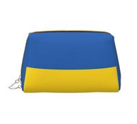 Borsa per il trucco in pelle con bandiera dell'Ucraina con cerniera a mano carina custodia per trucchi grande ampia custodia per penne, bianco, Taglia unica