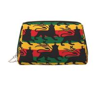 Borsa per il trucco in pelle con bandiera giamaicana, stile Rasta Reggae, con leone di Giuda, astuccio cosmetico leggero e portatile con cerniera, ideale per i viaggi e come borsa da toilette.