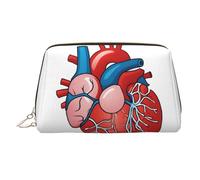 Borsa per il trucco in pelle con schema del cuore e anatomia umana, borsa cosmetica da viaggio, pochette in pelle portatile e versatile con cerniera per donna