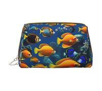 Borsa per il trucco in pelle con stampa hippies Tie Dye piccola borsa cosmetica da viaggio per le donne, organizer per cosmetici borsa per il trucco, Il mondo sottomarino pesci tropicali, One Size