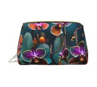 Borsa per il trucco in pelle con stampa hippies Tie Dye piccola borsa cosmetica da viaggio per le donne, organizer per cosmetici borsa per il trucco, Orchidea verde acqua e arancione, One Size