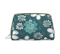 Borsa per il trucco in pelle con stampa hippies Tie Dye piccola borsa cosmetica da viaggio per le donne, organizer per cosmetici borsa per il trucco, Verde acqua grigio e bianco floreale, One Size