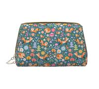 Borsa per il trucco in pelle, con volpi e uccelli nella foresta, trousse da viaggio per donne, borsa per il trucco, organizer per trucchi di grande capacità, custodia per trucco carina