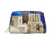 Borsa per il trucco in pelle da donna per borsa alla moda sacchetto cosmetico durevole portatile da viaggio borsa da toilette da donna ragazze carino borse per lavaggio/polli da fattoria, Santorini