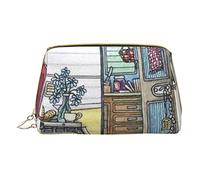 Borsa per il trucco in pelle da donna per borsa alla moda sacchetto cosmetico durevole portatile da viaggio borsa da toilette da donna ragazze carino borse per lavaggio/astratto globo del mondo, Happy