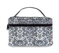 Borsa per il trucco in pelle, damasco fiorisce il fogliame reale del motivo del teschio floreale, borse per il trucco portatili impermeabili